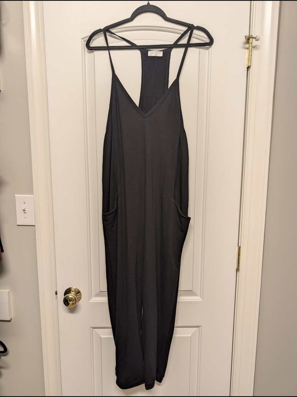 vestique Black V-Neck Wide-Leg Jumpsuit with Pockets